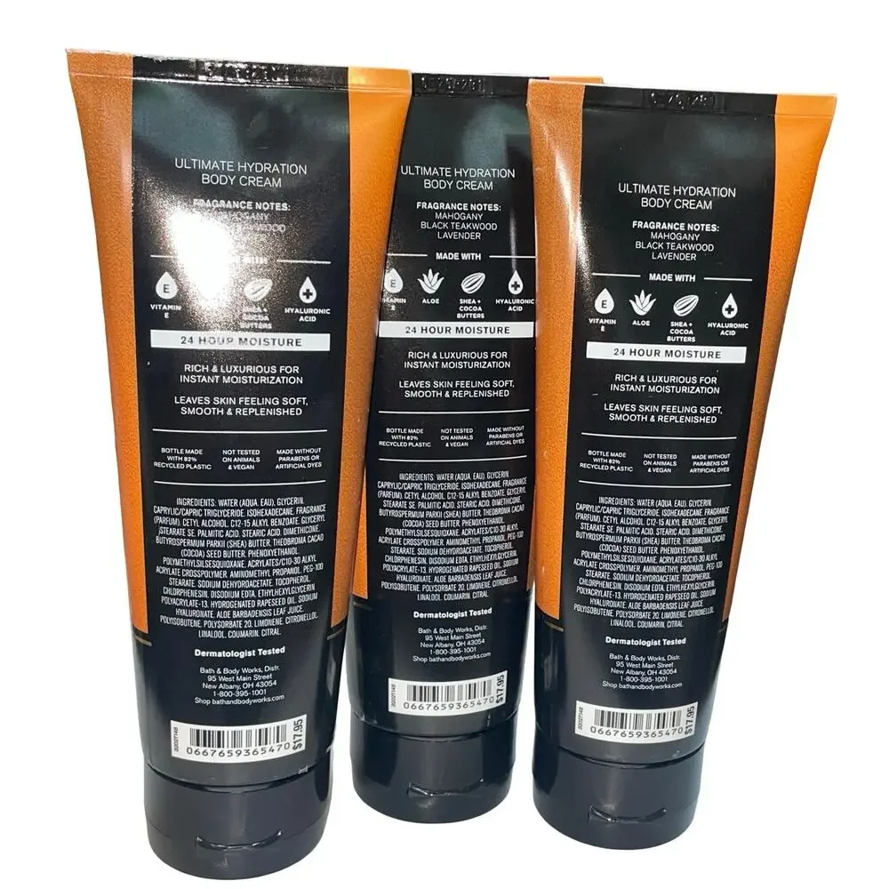 Bath Body Works Mahogany Teakwood Mens Ultimate Hydration Body Cream 8oz Lot x3